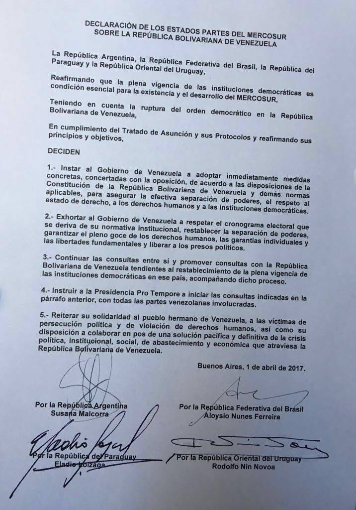 documento de unasur por venezuela 1-4-2017 