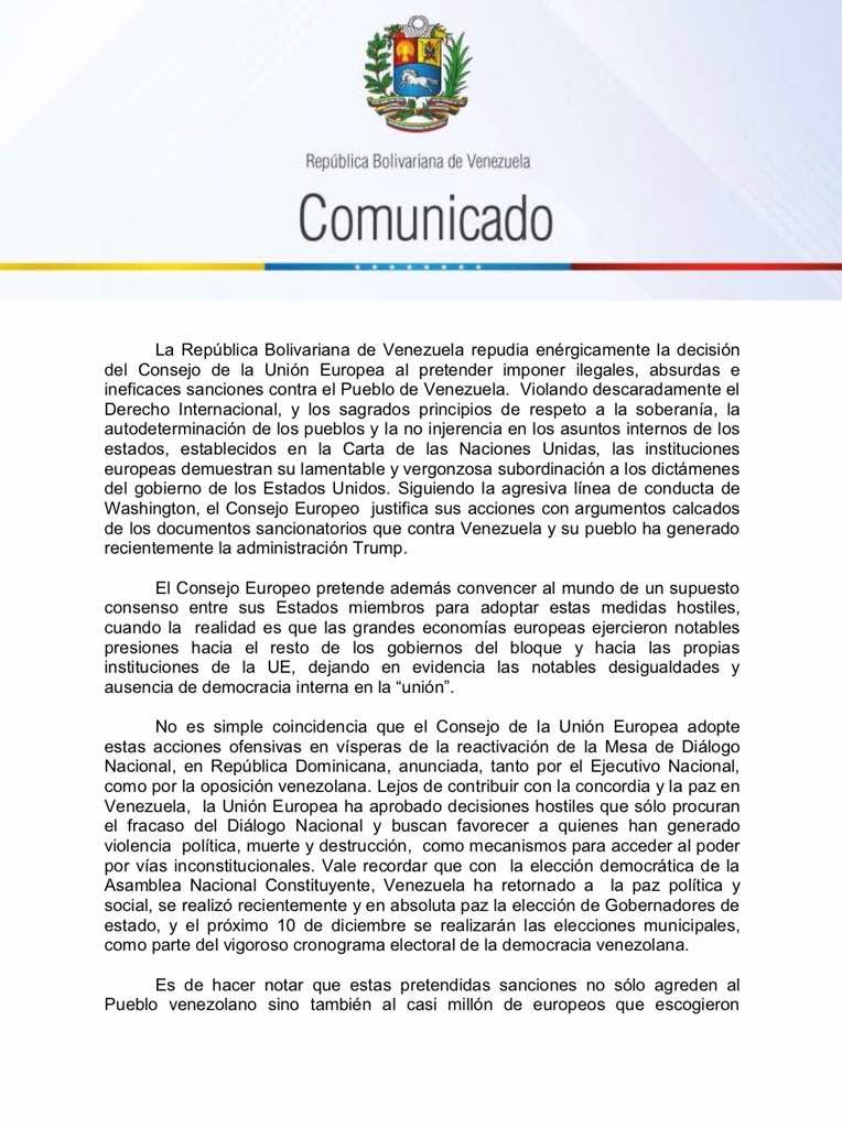 comunicado venezuela a la UE