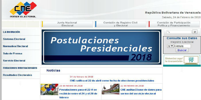 Portal del CNE - Postulaciones presidenciales