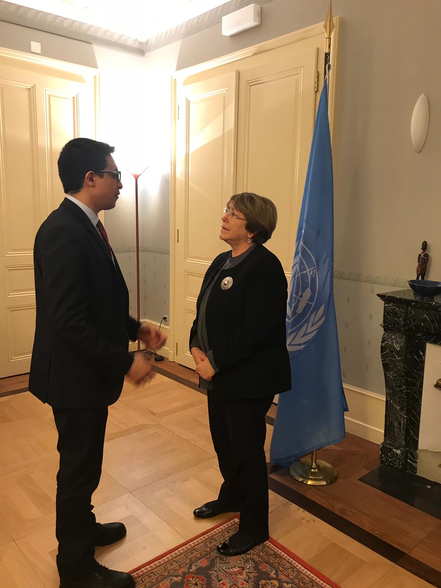Lorent Saleh con Michelle Bachelet de la ONU