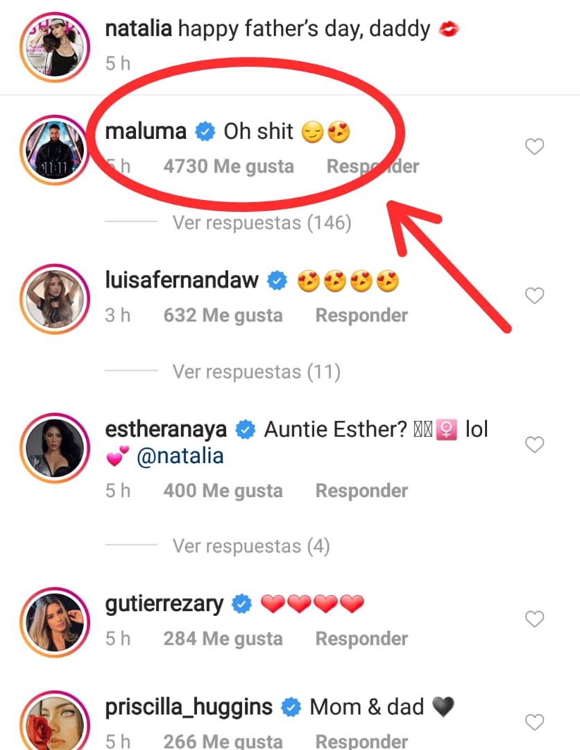 Respuesta de Maluma a su novia Natalia en Instagram