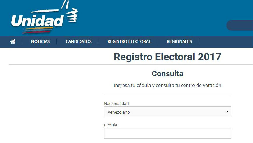 Página web de la MUD - verificar centro de votación 1