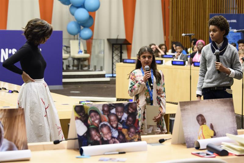 El joven actor Jaden Michael en la ONU a propósito de la celebración del Día del Niño. Foto: EFE