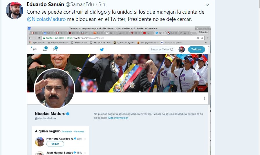 Maduro bloqueó a Eduardo Samán en Twitter