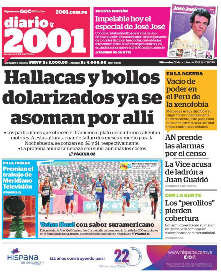 Portada diario 2001 2 de octubre 2019