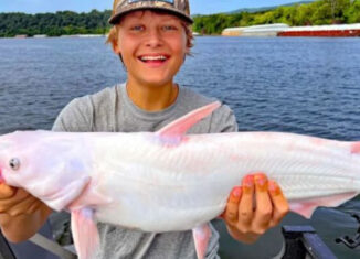 Adolescente logró pescar un bagre con albinismo